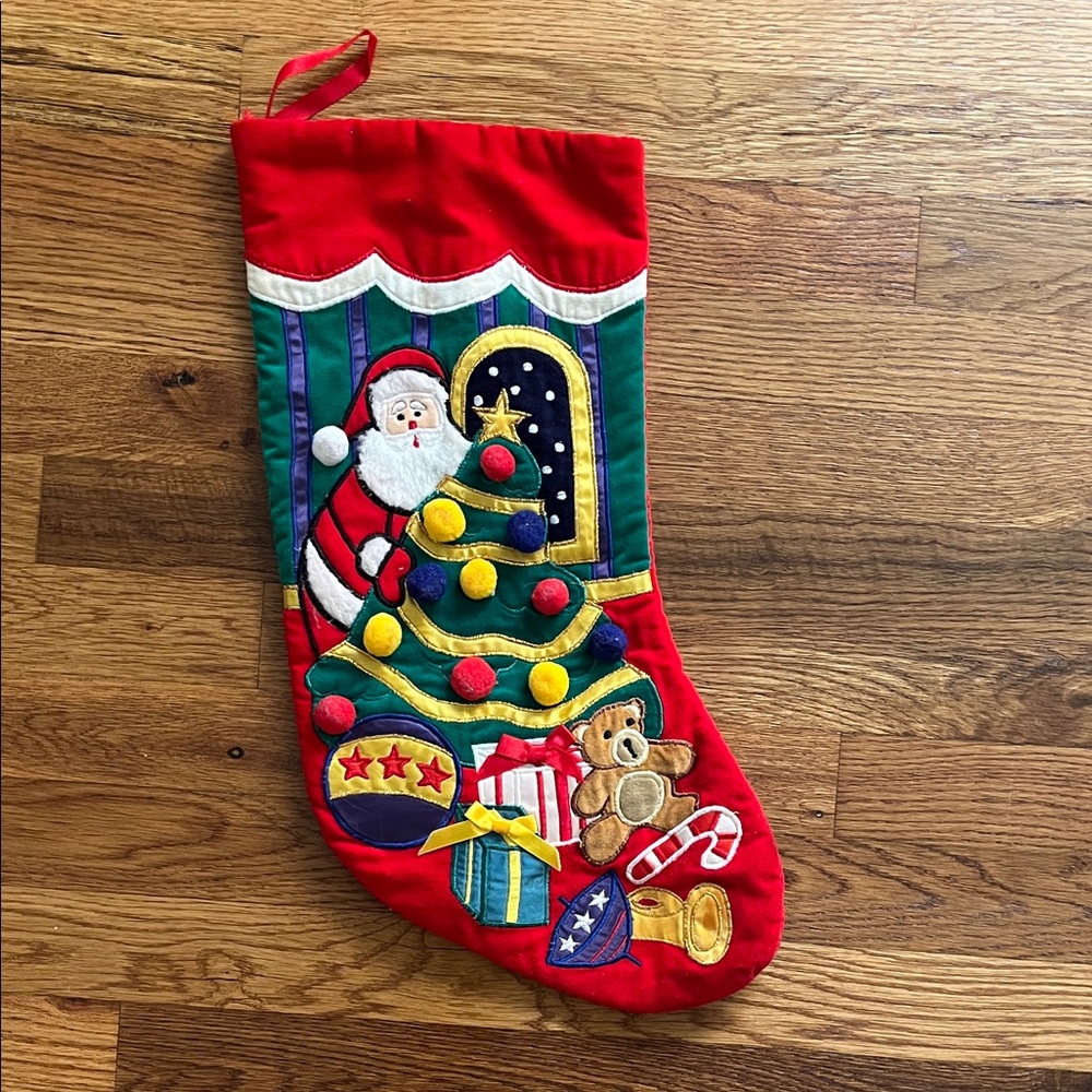 Christmas Stocking with Santa and Tree